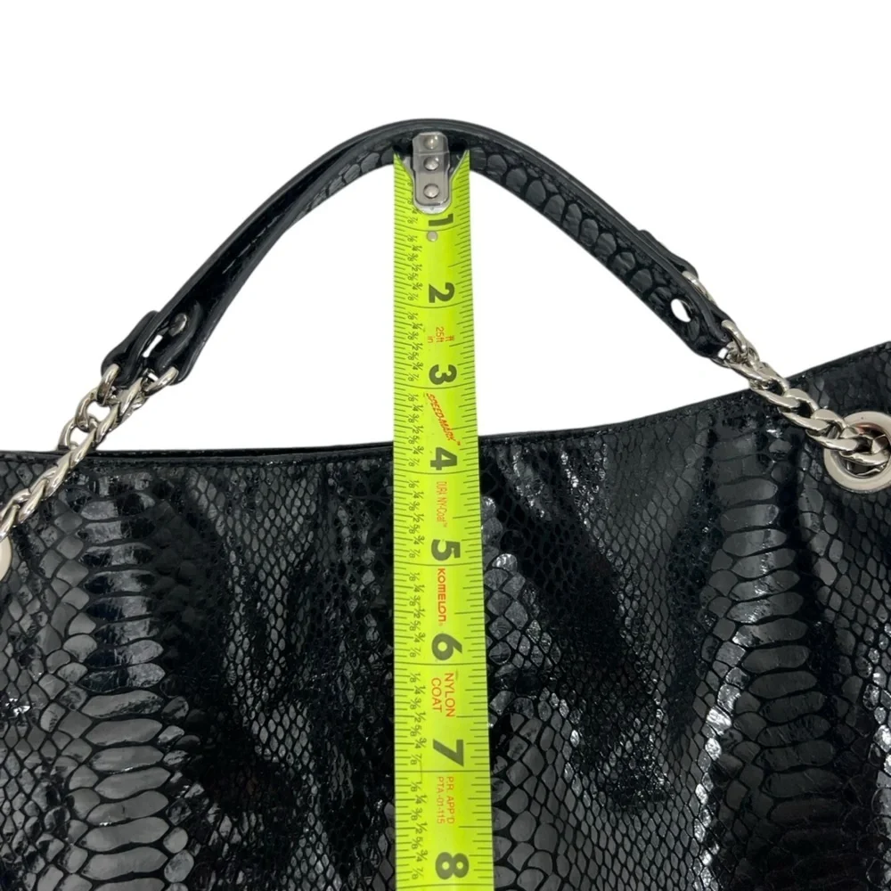 Michael Kors Black Snakeskin Lilly Chain Tote Shoulder Bag
